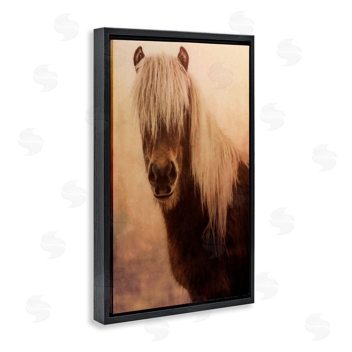 Misty Morning Horse Black Floating Frame Canvas Wall Art, Home Decor by Graffi*tee Studios