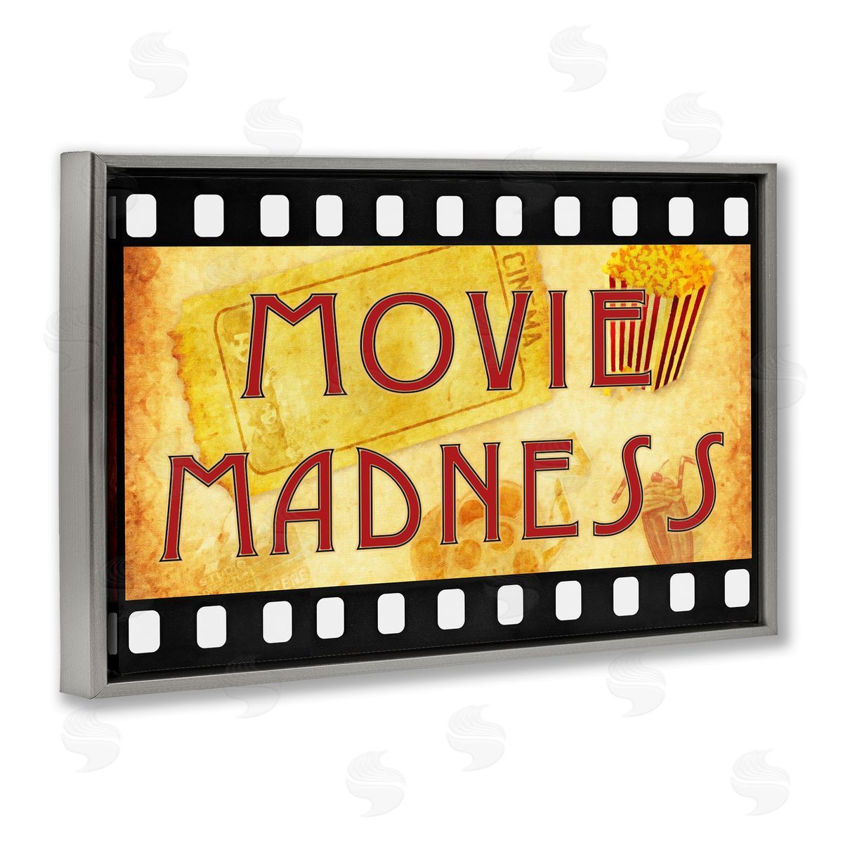 Movie Madness Classic Sign Grey Floating Frame Canvas Wall Art, Home Decor by Graffi*tee Studios