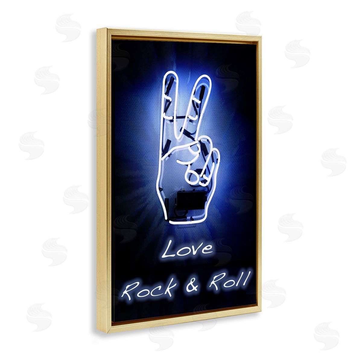 Love Rock & Roll Neon Gold Floating Frame Canvas Wall Art, Home Decor by Graffi*tee Studios