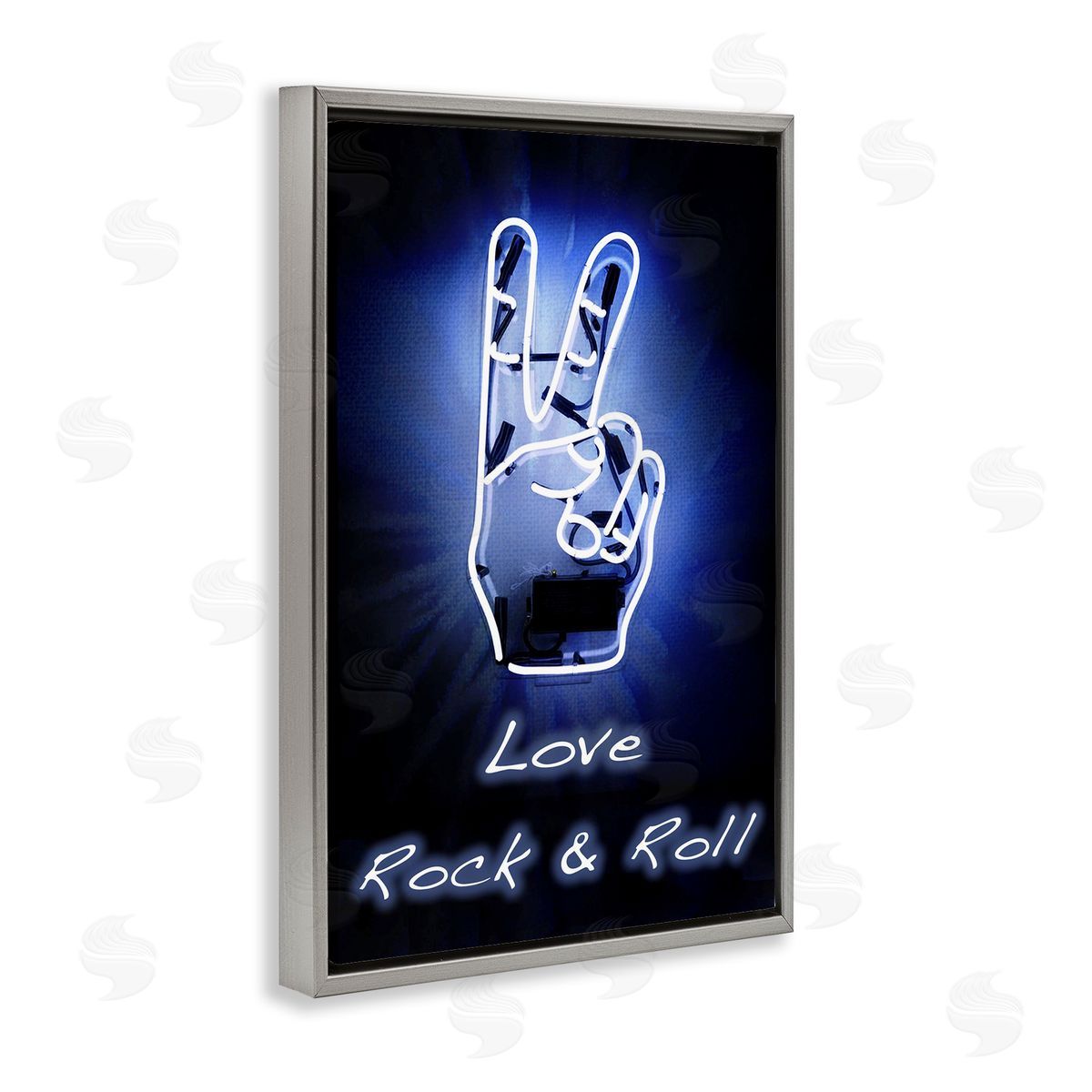 Love Rock & Roll Neon Grey Floating Frame Canvas Wall Art, Home Decor by Graffi*tee Studios
