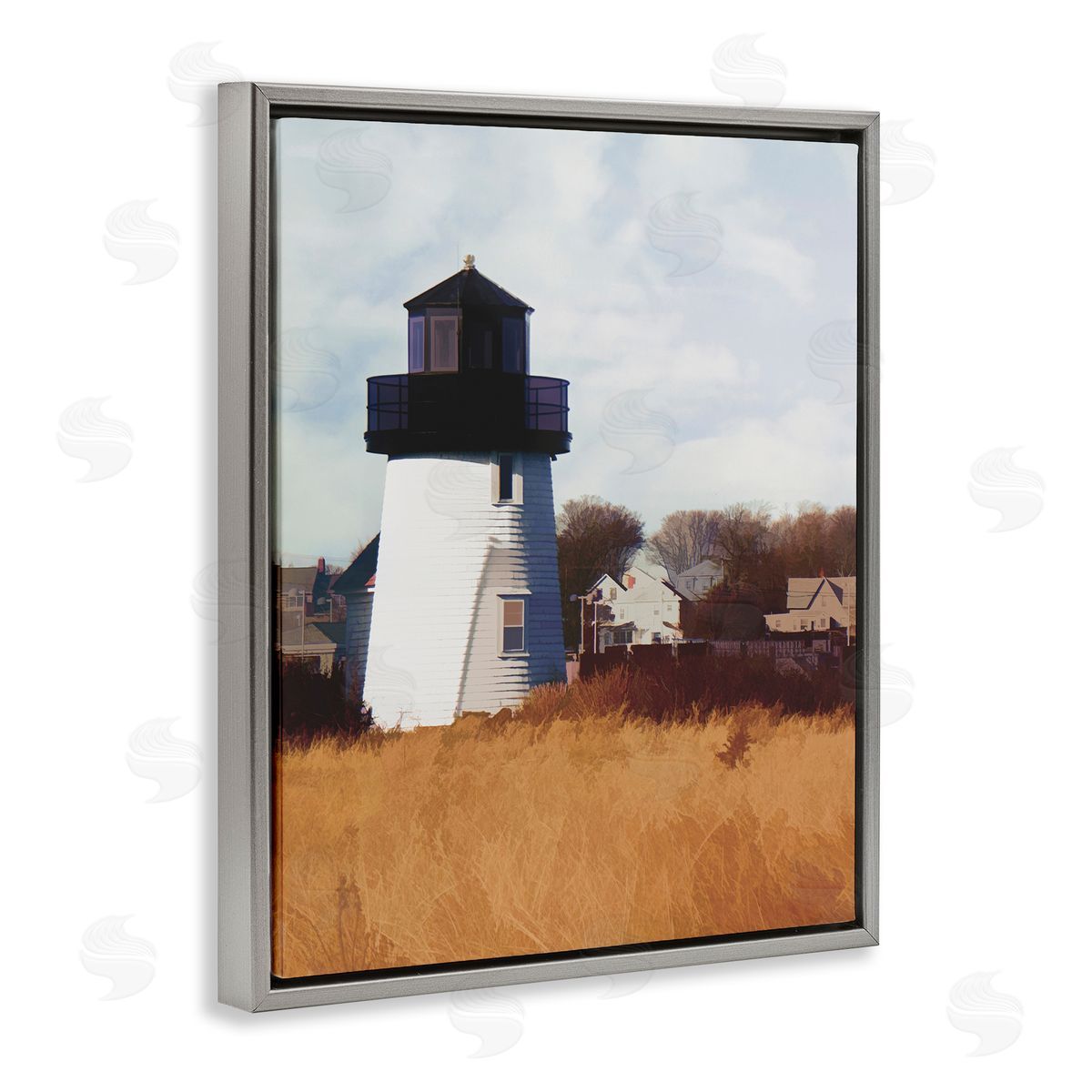 Hyannis Lighthouse Landscape Grey Floating Frame Canvas Wall Art, Home Decor by Graffi*tee Studios