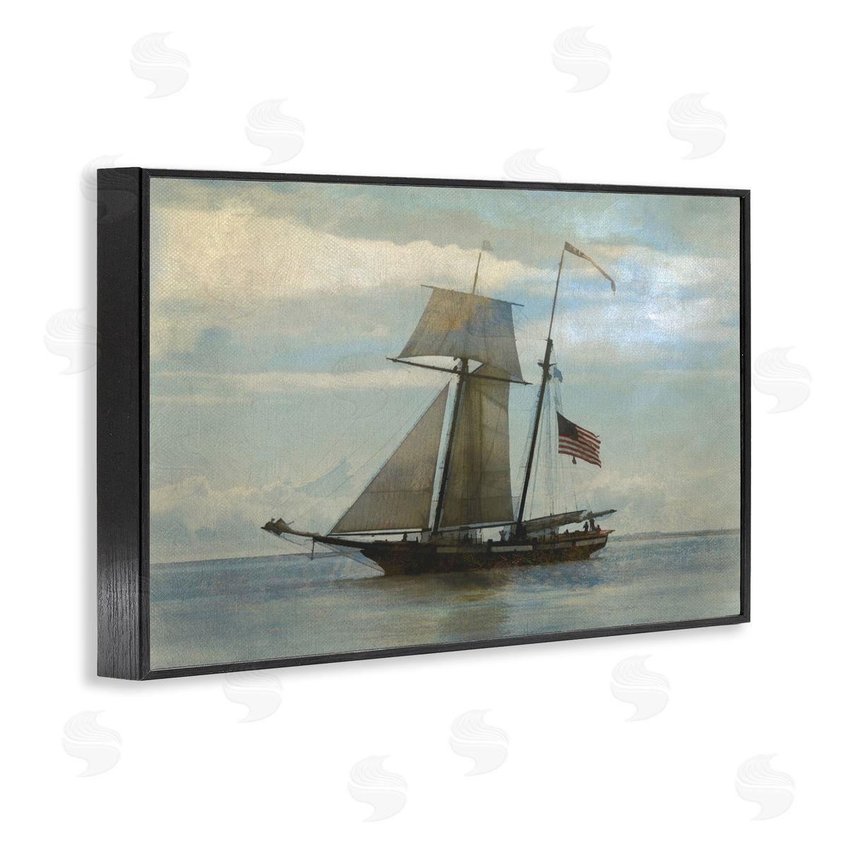 Classic Ship with Flag Black Frame Print Wall Art, Home Decor by Graffi*tee Studios