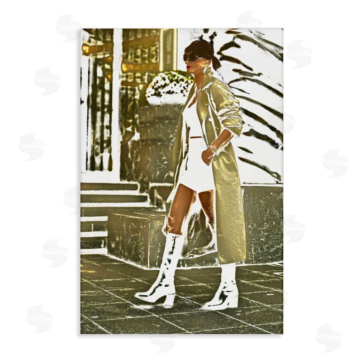 Girl in Gold Trenchcoat Canvas Wall Art, Home Decor by Graffi*tee Studios
