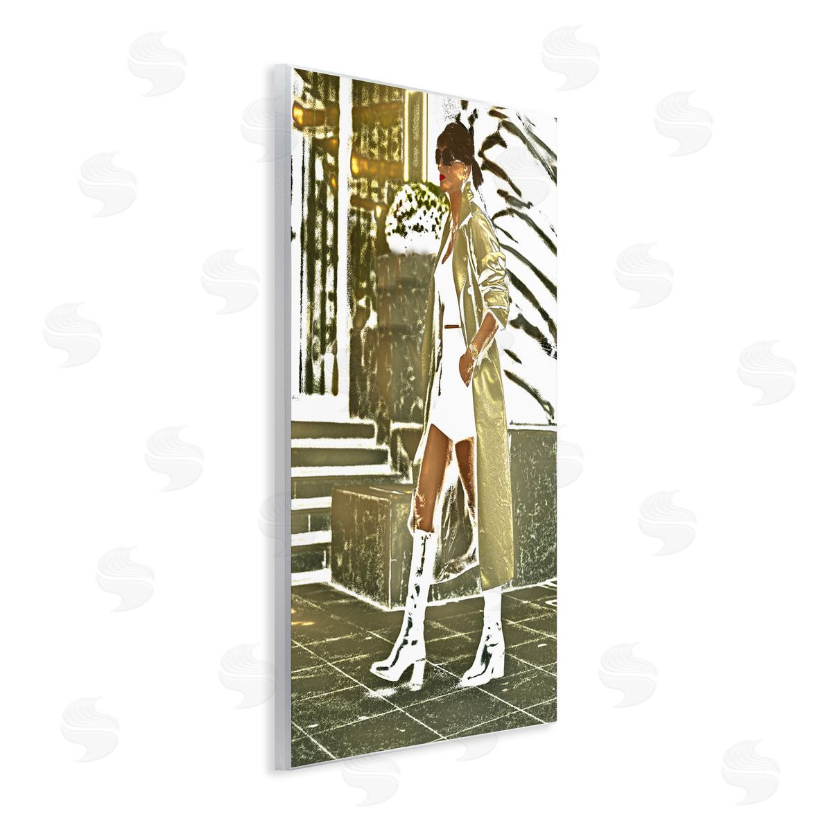 Girl in Gold Trenchcoat Wood Plaque Wall Art, Home Decor by Graffi*tee Studios