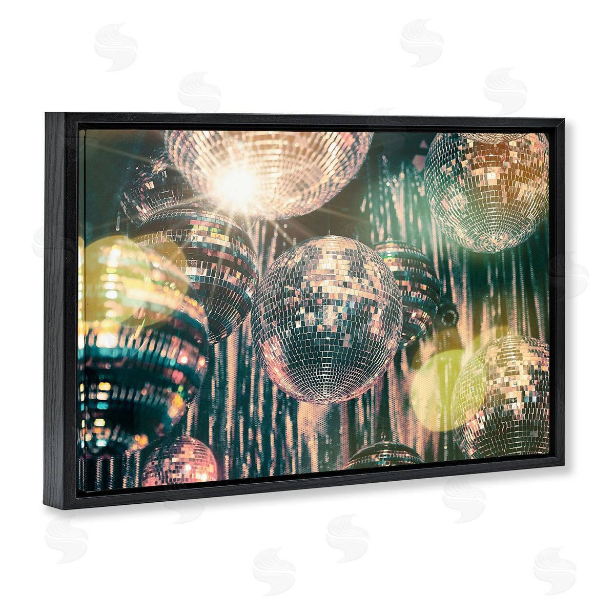 Disco Balls with Bokeh Black Floating Frame Canvas Wall Art, Home Decor by Graffi*tee Studios