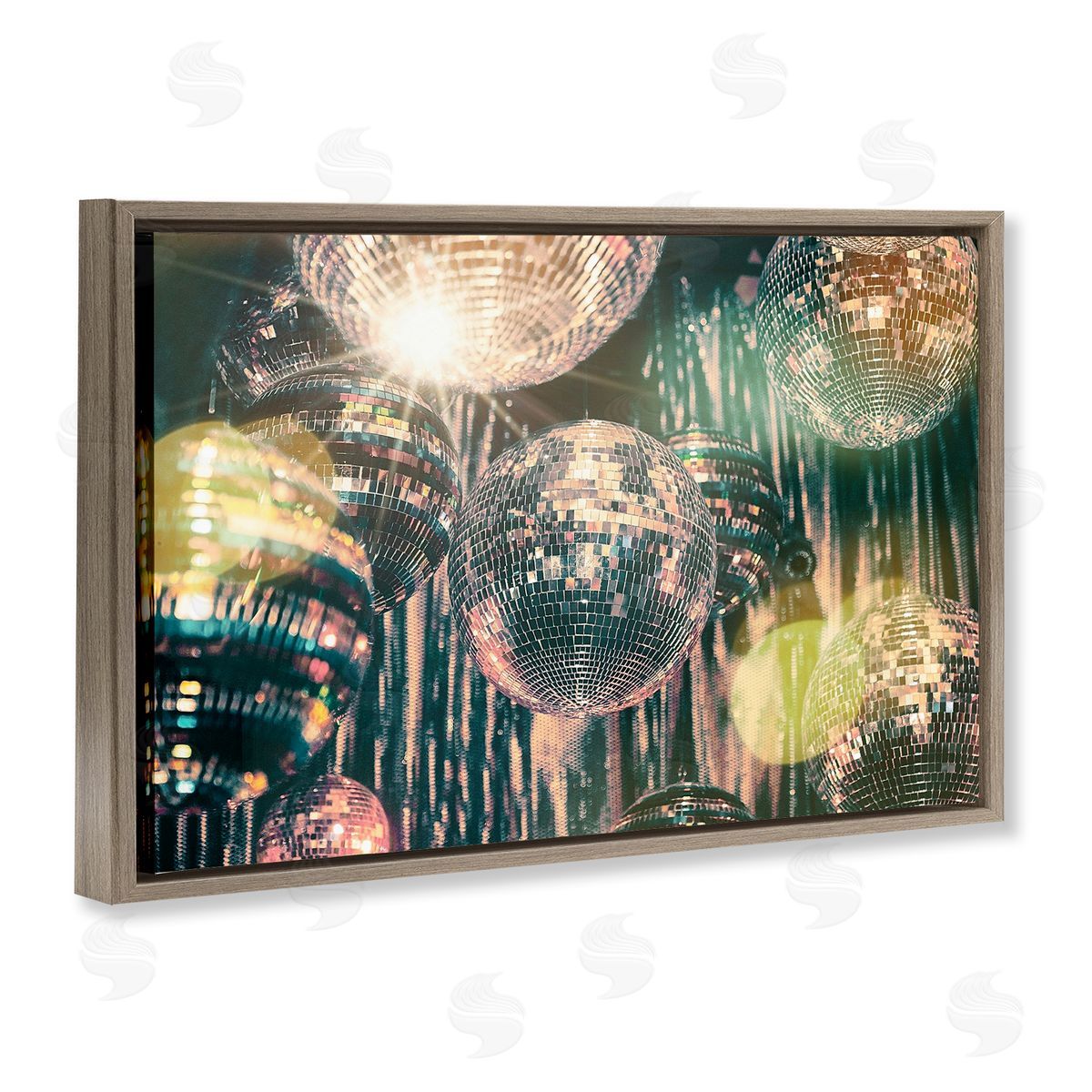 Disco Balls with Bokeh Brown Floating Frame Canvas Wall Art, Home Decor by Graffi*tee Studios