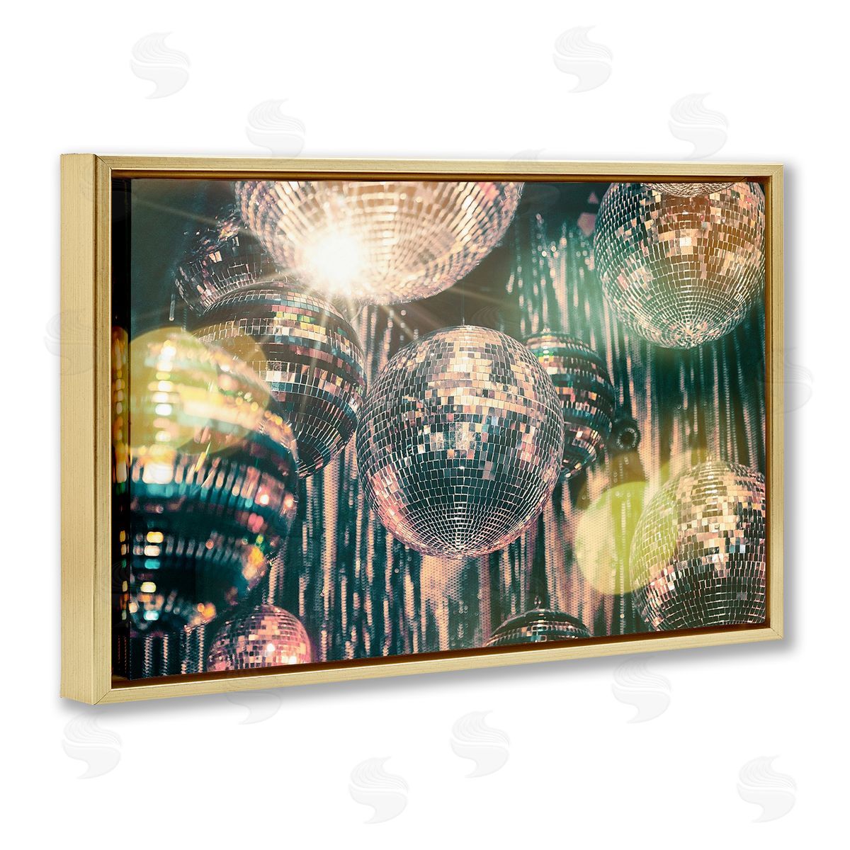 Disco Balls with Bokeh Gold Floating Frame Canvas Wall Art, Home Decor by Graffi*tee Studios