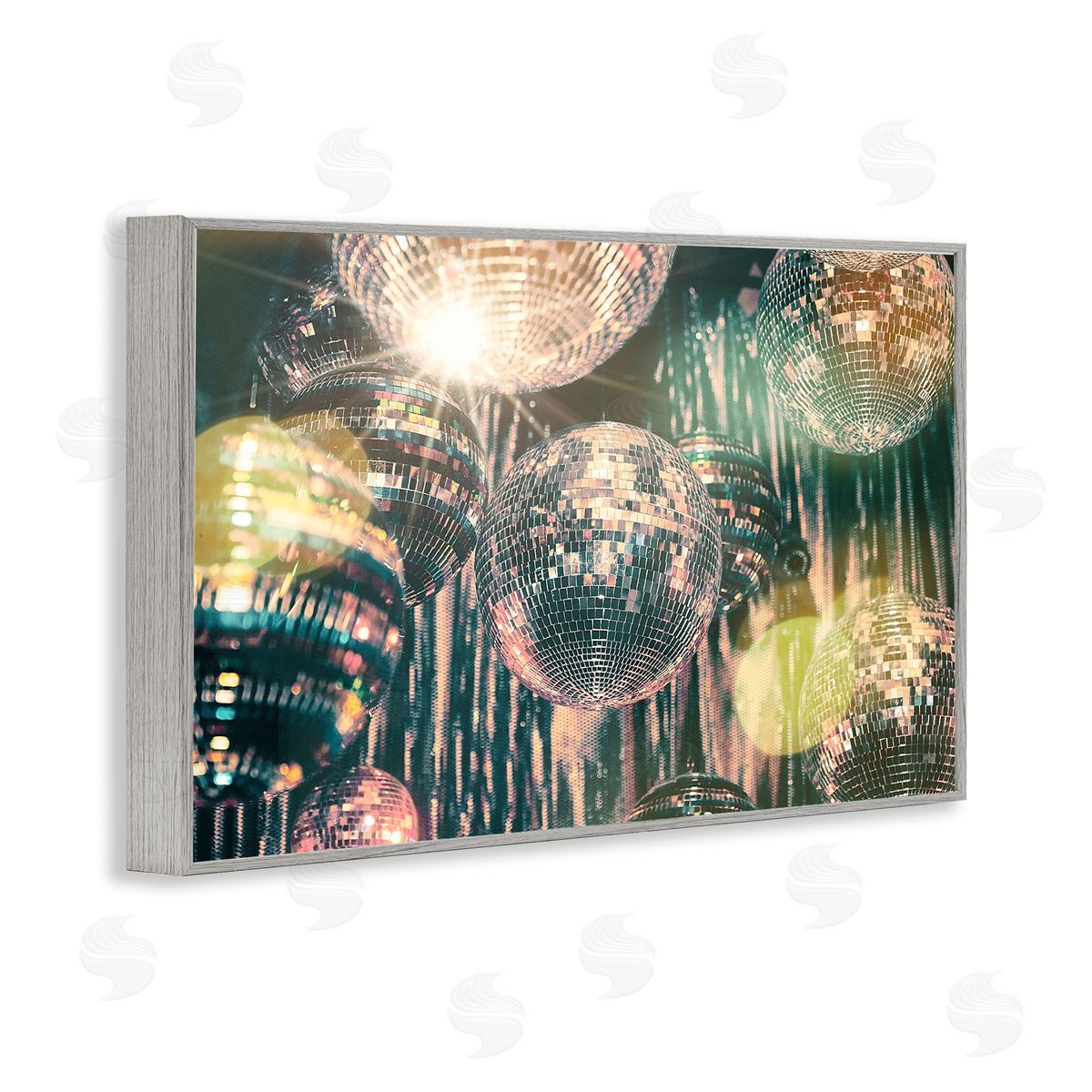 Disco Balls with Bokeh Grey Frame Print Wall Art, Home Decor by Graffi*tee Studios