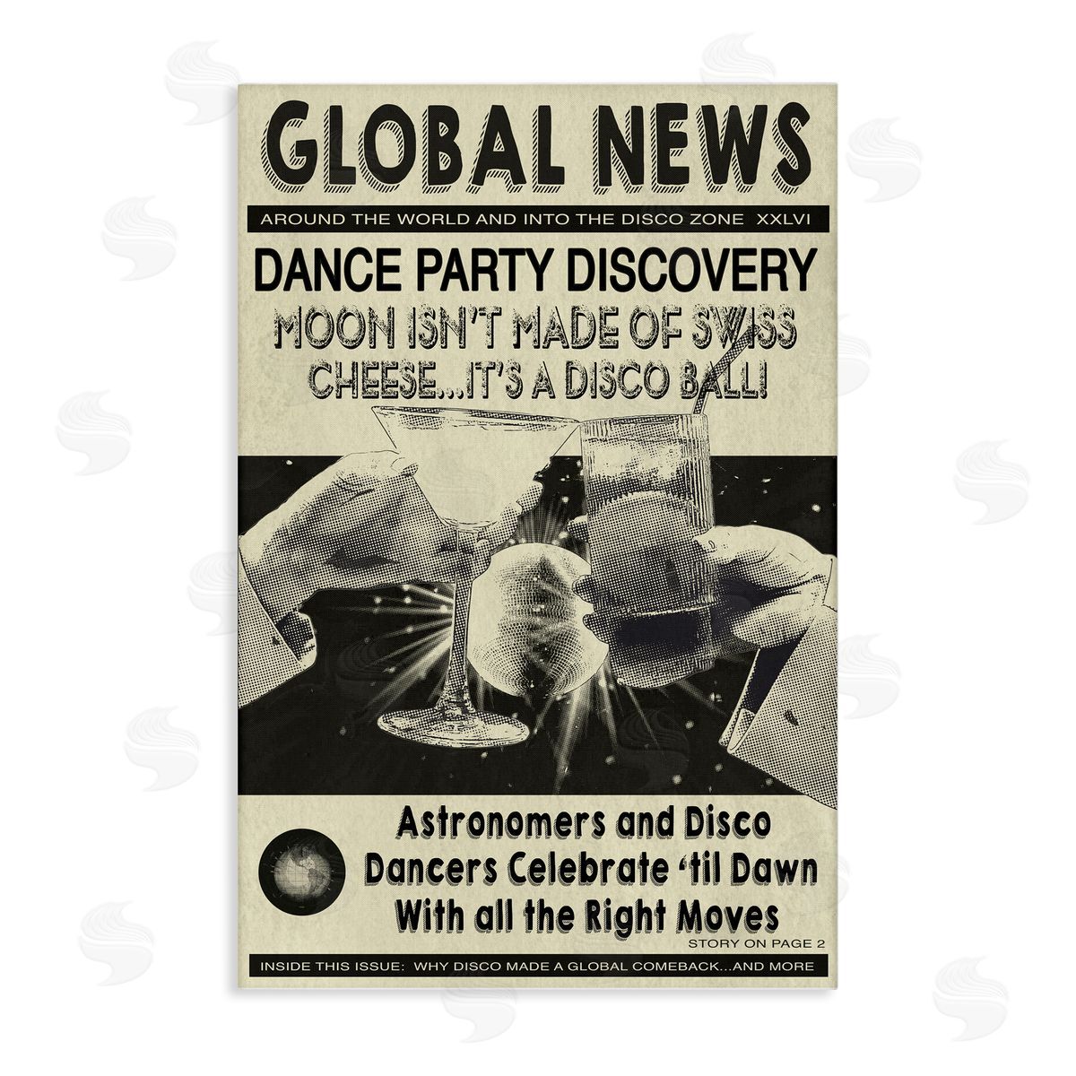 Vintage Disco News Article Canvas Wall Art, Home Decor by Graffi*tee Studios