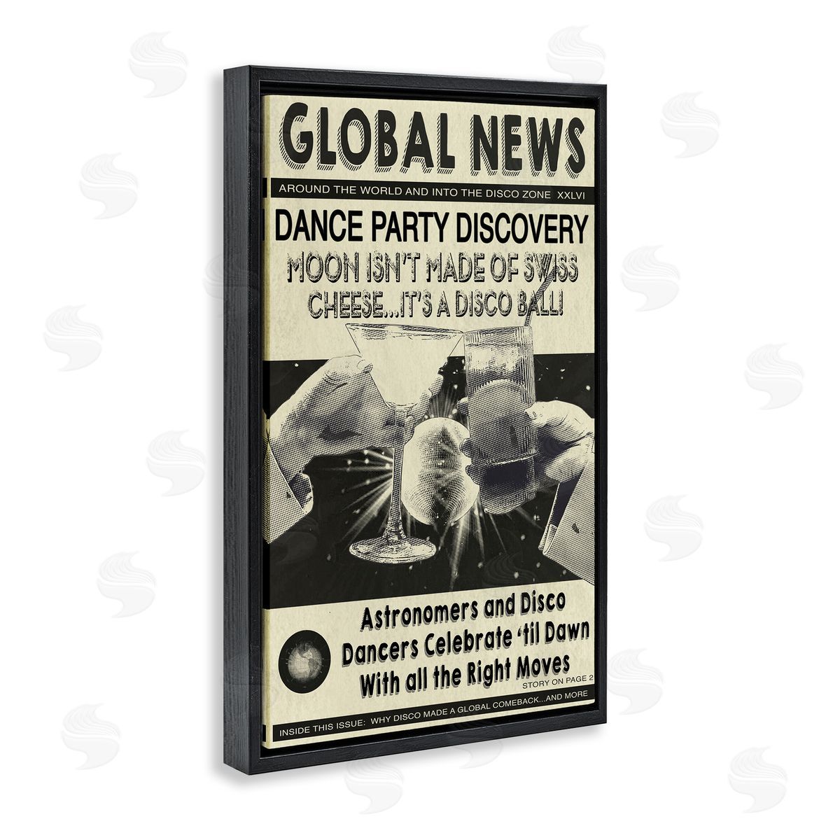 Vintage Disco News Article Black Floating Frame Canvas Wall Art, Home Decor by Graffi*tee Studios