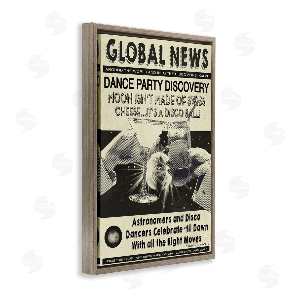 Vintage Disco News Article Brown Floating Frame Canvas Wall Art, Home Decor by Graffi*tee Studios