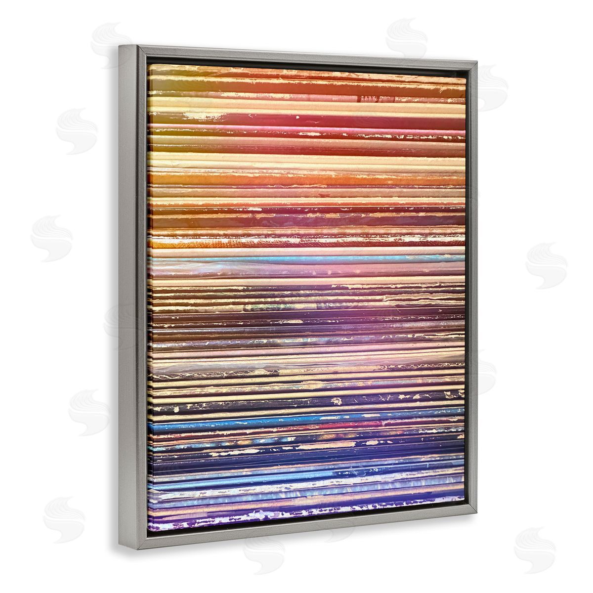 Music Album Record Edges Grey Floating Frame Canvas Wall Art, Home Decor by Graffi*tee Studios