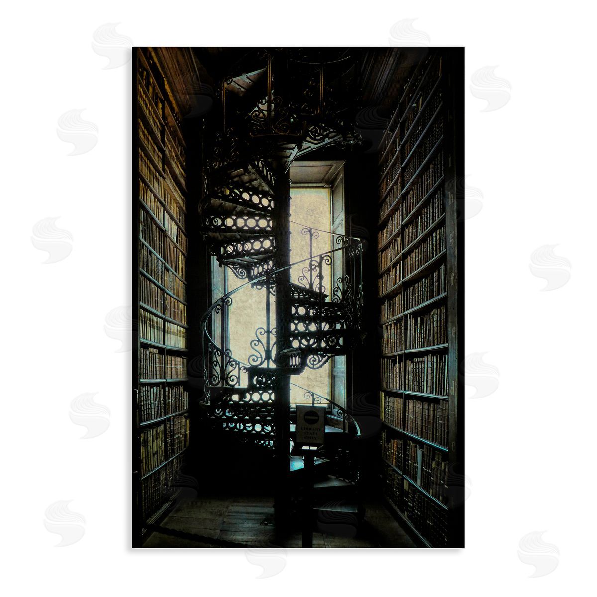 Vintage Library Spiral Stairs Canvas Wall Art, Home Decor by Graffi*tee Studios