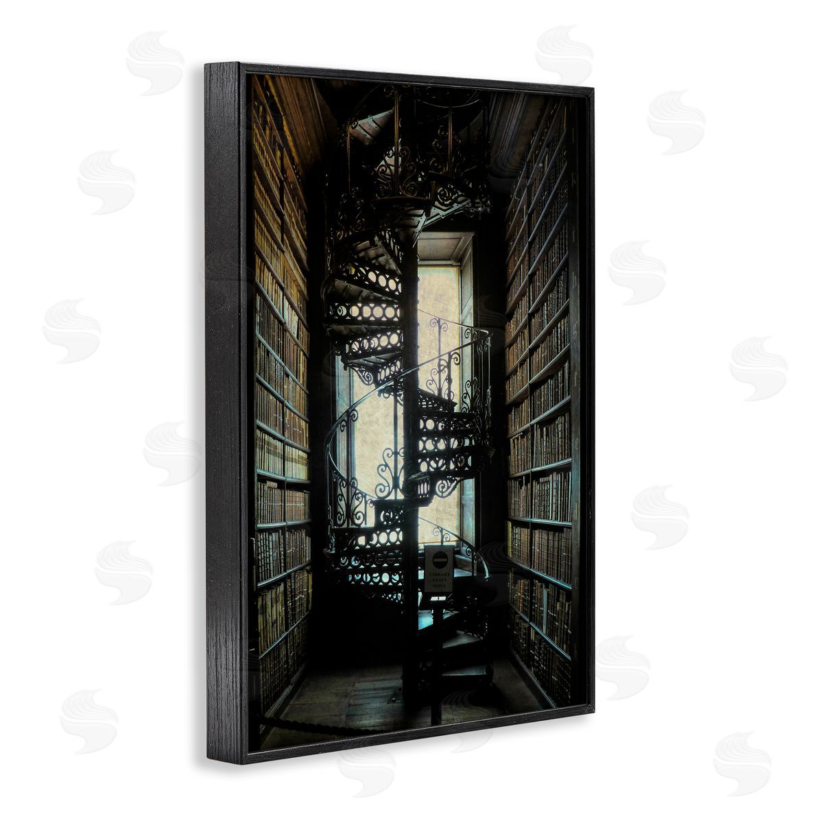 Vintage Library Spiral Stairs Black Frame Print Wall Art, Home Decor by Graffi*tee Studios