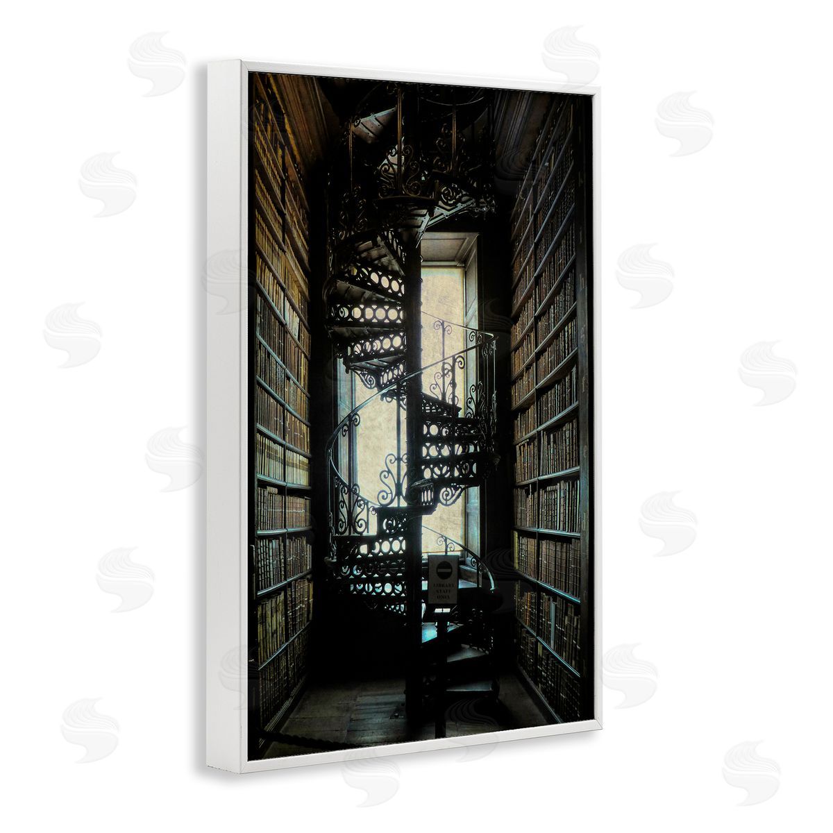 Vintage Library Spiral Stairs White Frame Print Wall Art, Home Decor by Graffi*tee Studios