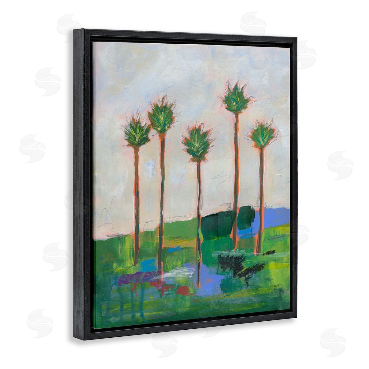 Tall Palms Impression Black Floating Frame Canvas Wall Art, Home Decor by Jan Weiss