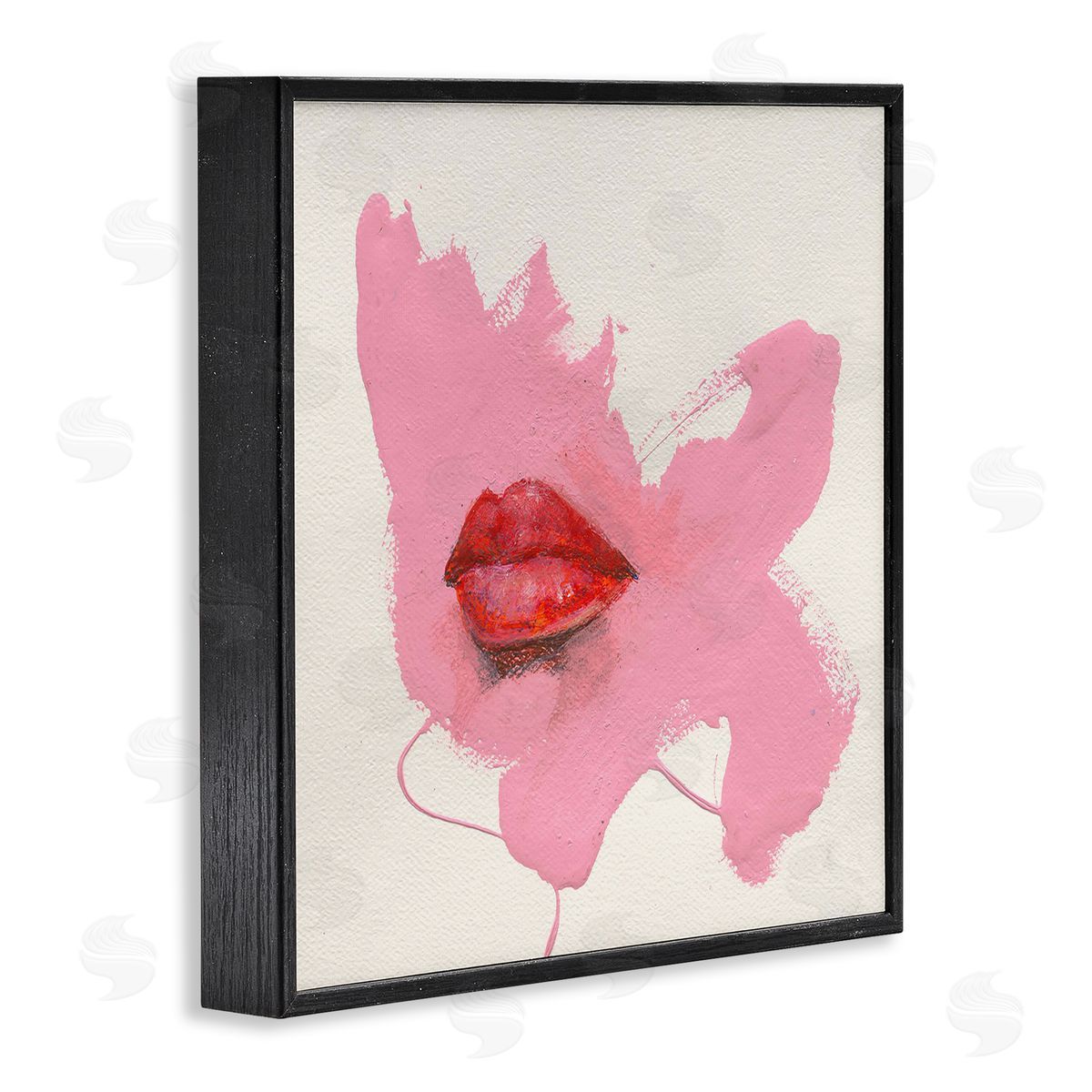 Red Lips on Pink Black Frame Print Wall Art, Home Decor by Daniel Houston