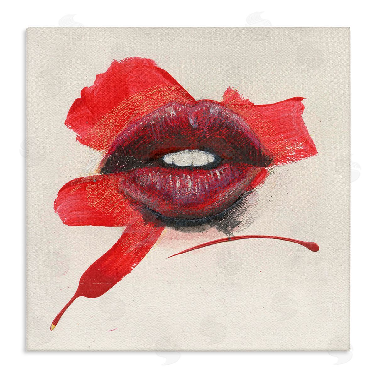 Red Lips Paint Streak Canvas Wall Art, Home Decor by Daniel Houston