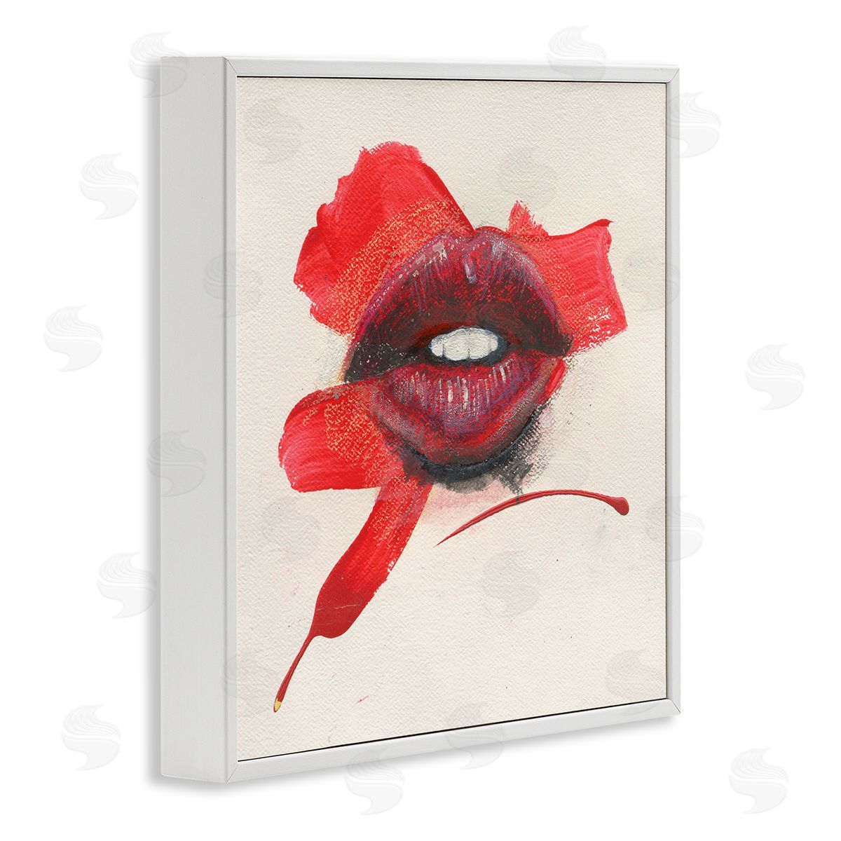 Red Lips Paint Streak White Frame Print Wall Art, Home Decor by Daniel Houston