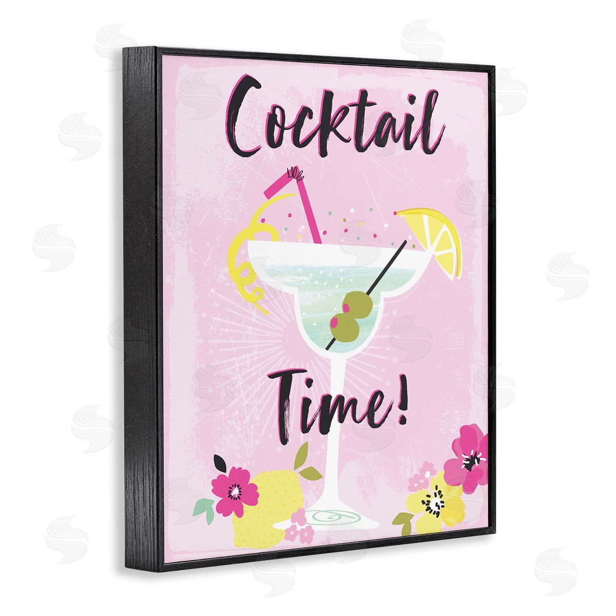 Pink Cocktail Time Black Frame Print Wall Art, Home Decor by Angela Nickeas