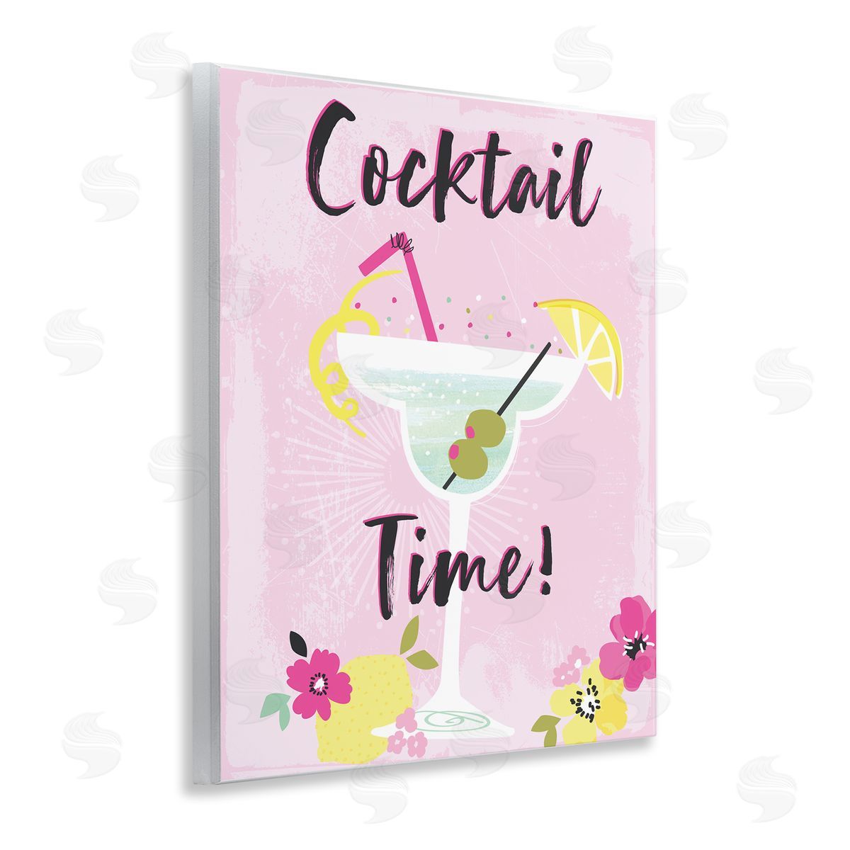 Pink Cocktail Time Wood Plaque Wall Art, Home Decor by Angela Nickeas