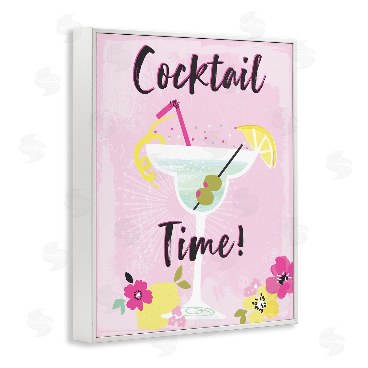 Pink Cocktail Time White Frame Print Wall Art, Home Decor by Angela Nickeas