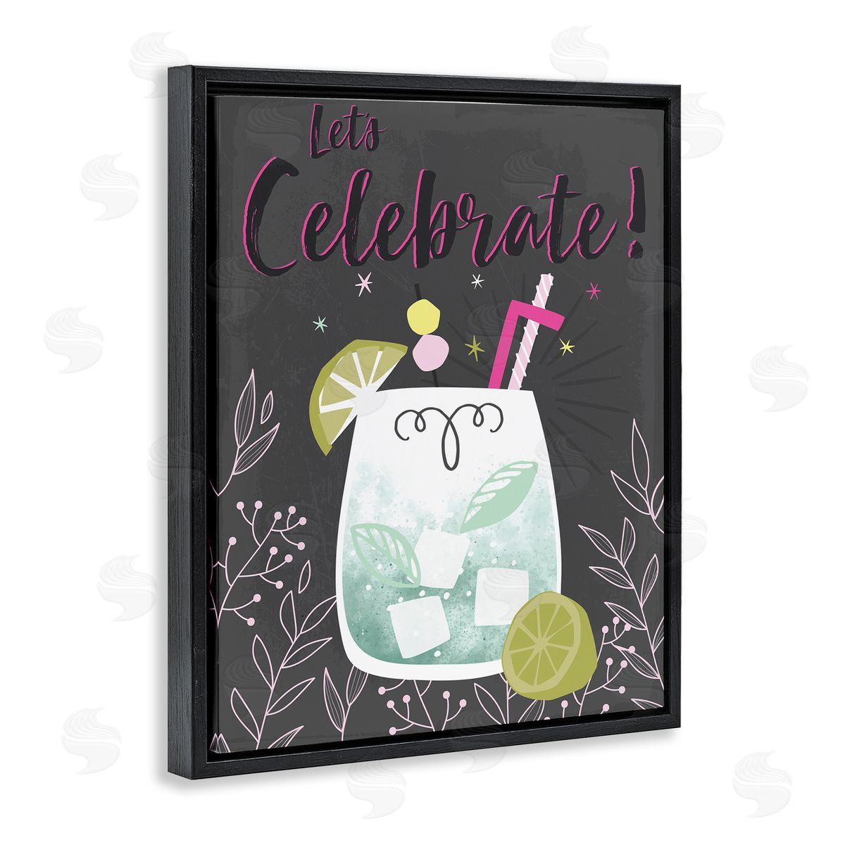 Let's Celebrate Cocktail Black Floating Frame Canvas Wall Art, Home Decor by Angela Nickeas