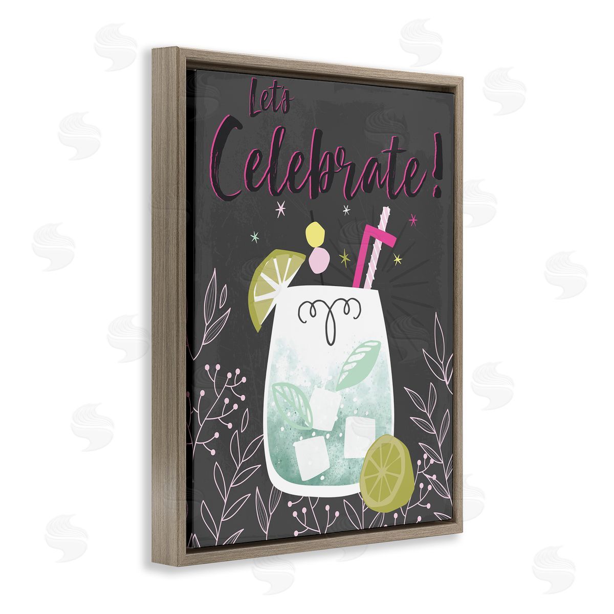 Let's Celebrate Cocktail Brown Floating Frame Canvas Wall Art, Home Decor by Angela Nickeas
