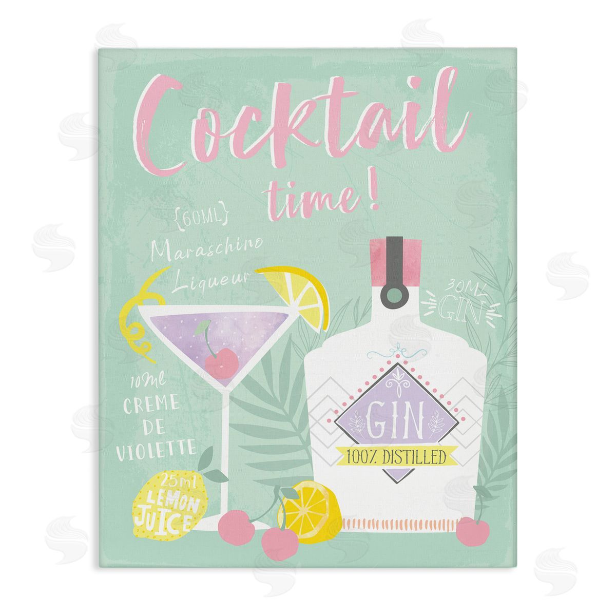 Cocktail Time with Recipe Canvas Wall Art, Home Decor by Angela Nickeas