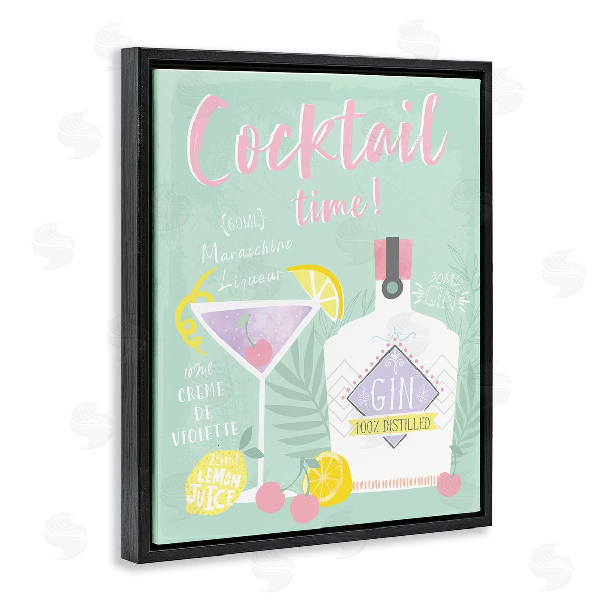 Cocktail Time with Recipe Black Floating Frame Canvas Wall Art, Home Decor by Angela Nickeas