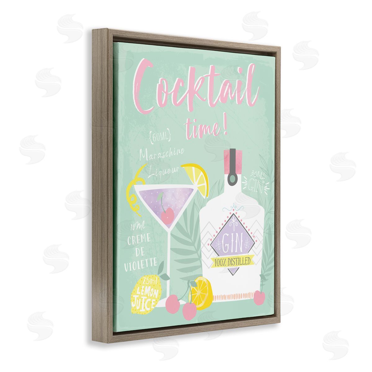 Cocktail Time with Recipe Brown Floating Frame Canvas Wall Art, Home Decor by Angela Nickeas