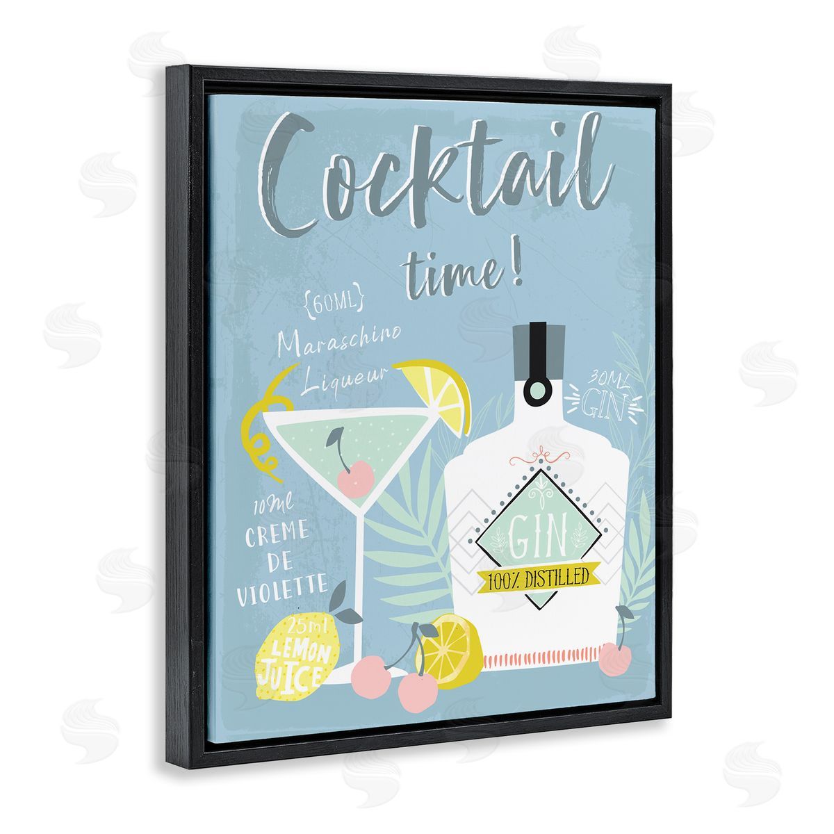 Cocktail Time Gin Recipe Black Floating Frame Canvas Wall Art, Home Decor by Angela Nickeas