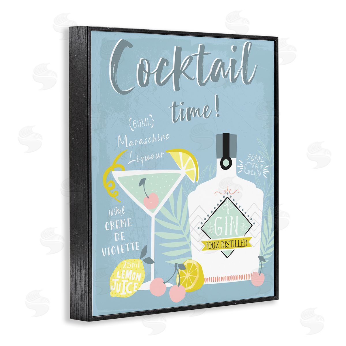 Cocktail Time Gin Recipe Black Frame Print Wall Art, Home Decor by Angela Nickeas