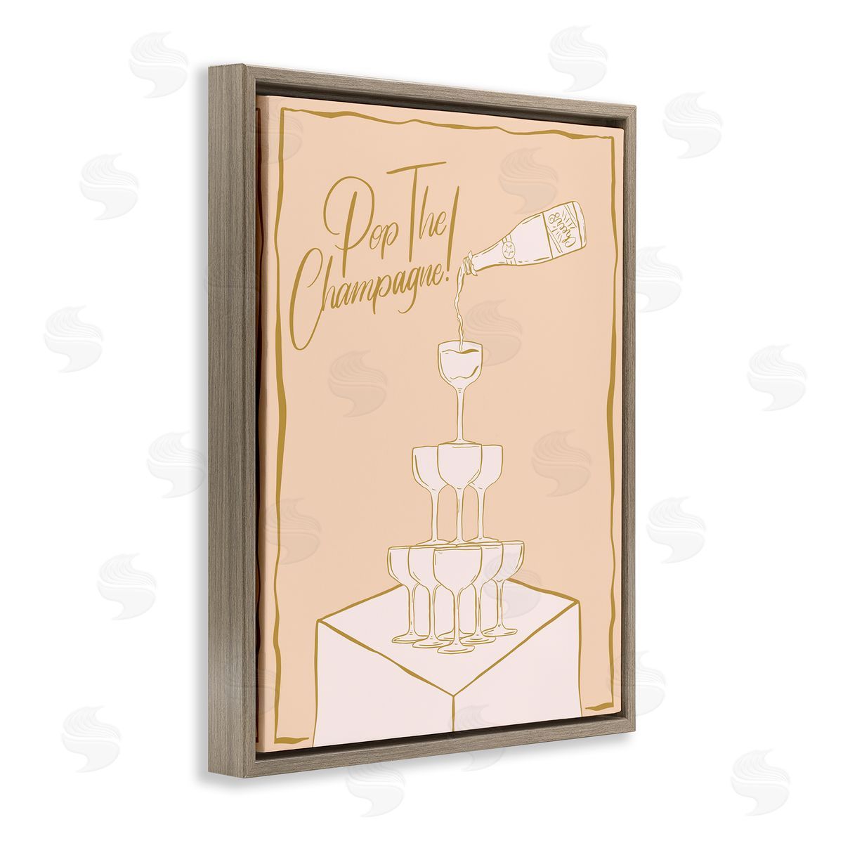 Pop The Champagne Phrase Brown Floating Frame Canvas Wall Art, Home Decor by Hey Bre! Creative Studio