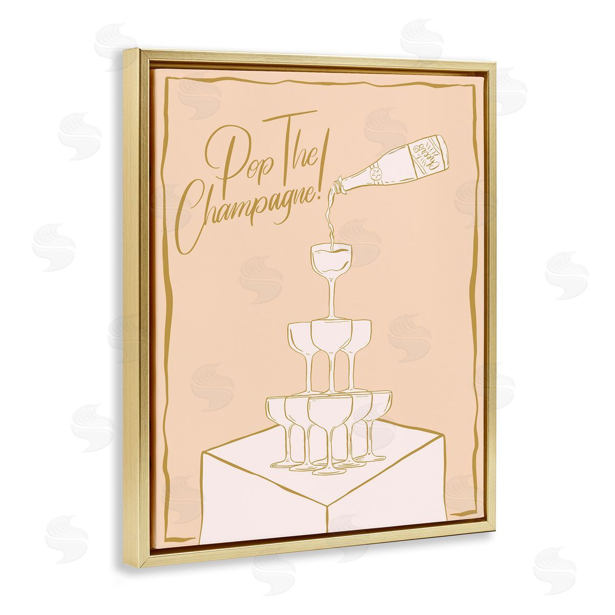 Pop The Champagne Phrase Gold Floating Frame Canvas Wall Art, Home Decor by Hey Bre! Creative Studio