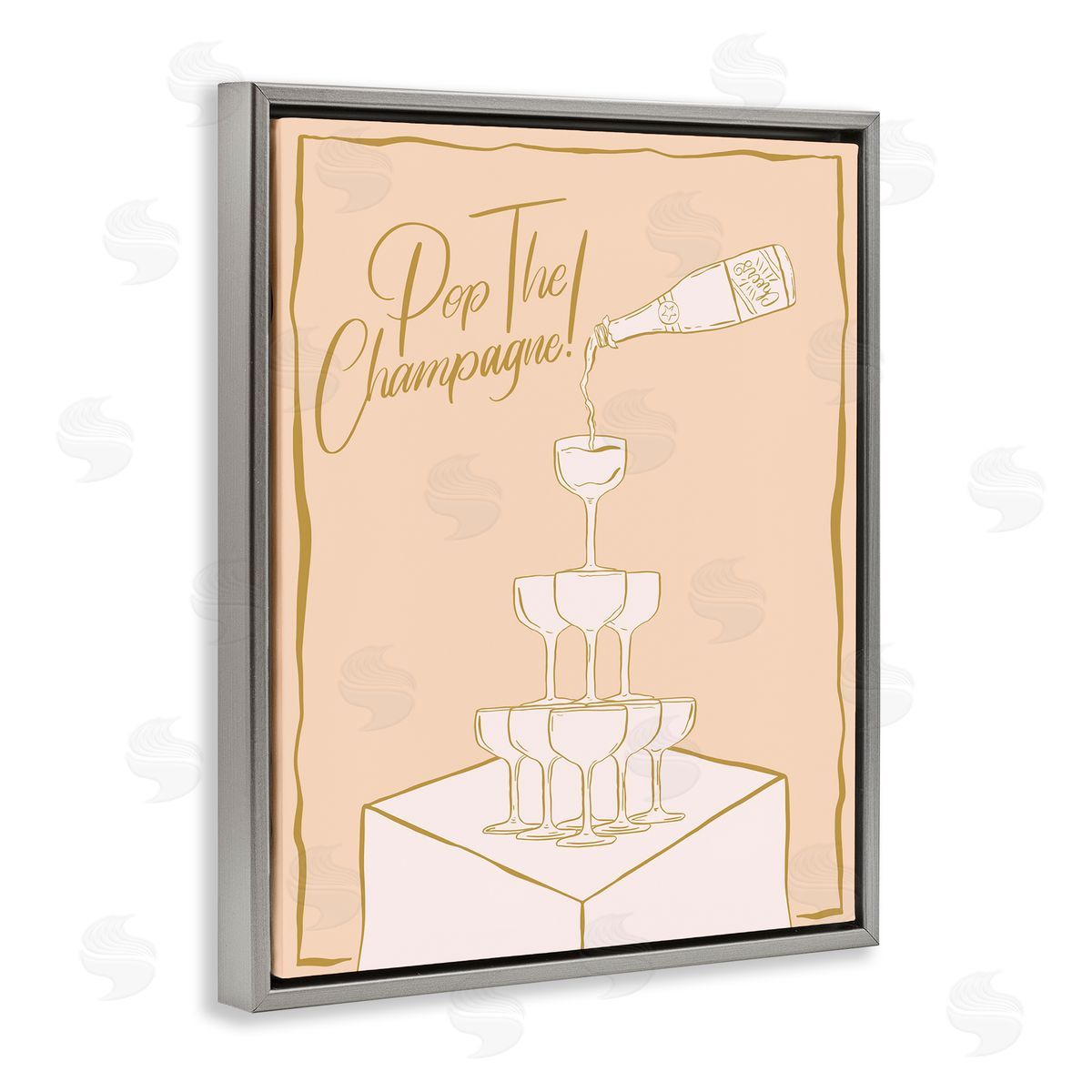 Pop The Champagne Phrase Grey Floating Frame Canvas Wall Art, Home Decor by Hey Bre! Creative Studio