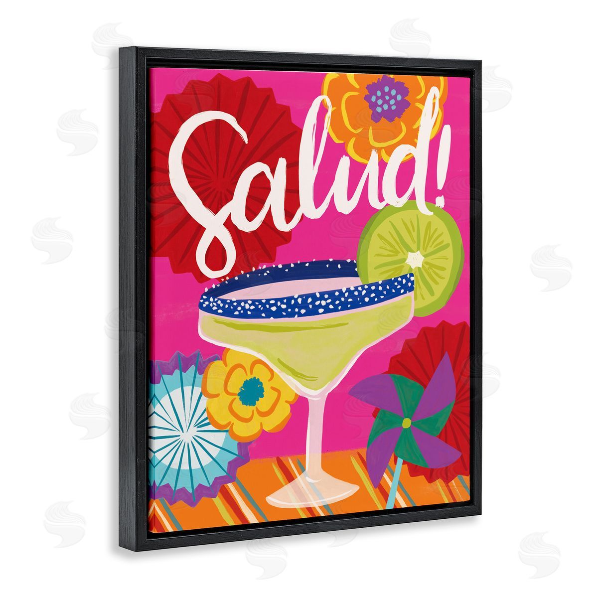 Salud Margarita Drink Black Floating Frame Canvas Wall Art, Home Decor by Deborah Curiel