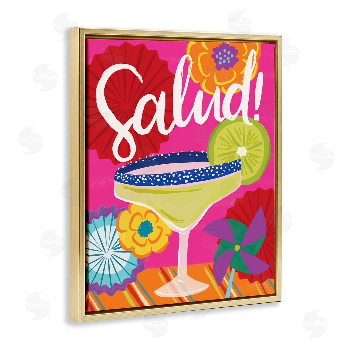 Salud Margarita Drink Gold Floating Frame Canvas Wall Art, Home Decor by Deborah Curiel
