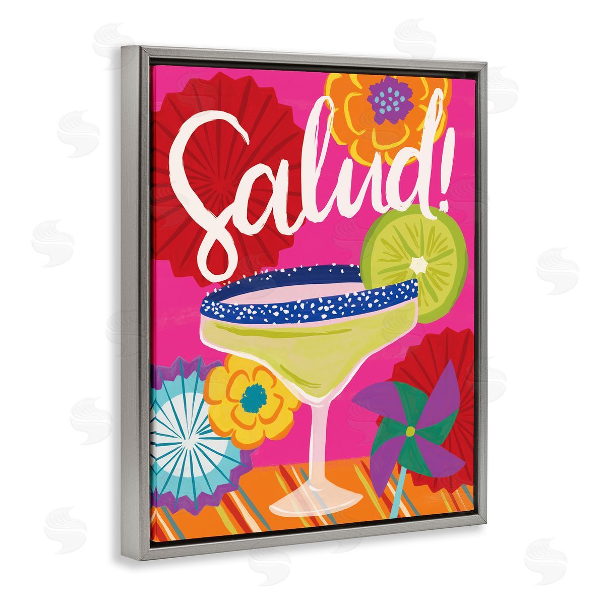 Salud Margarita Drink Grey Floating Frame Canvas Wall Art, Home Decor by Deborah Curiel