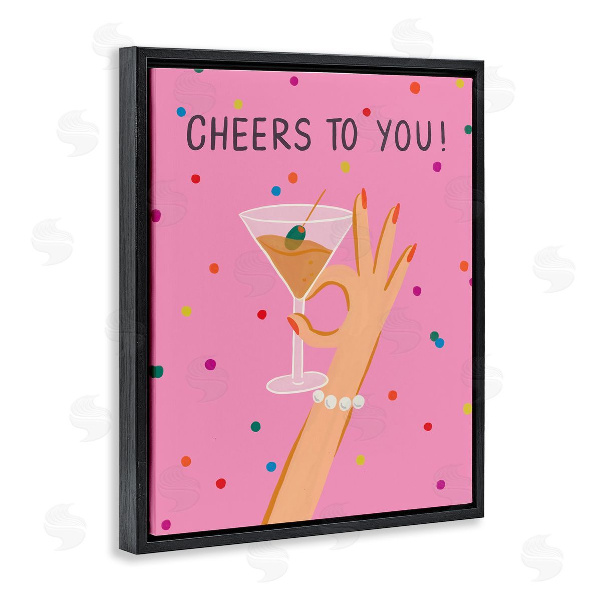 Cheers To You Martini Black Floating Frame Canvas Wall Art, Home Decor by Deborah Curiel