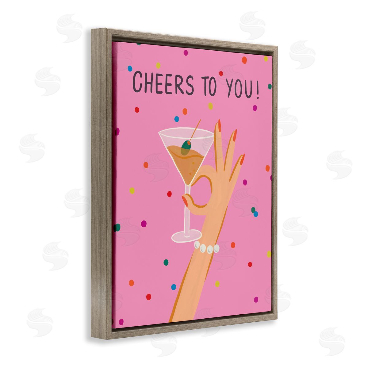 Cheers To You Martini Brown Floating Frame Canvas Wall Art, Home Decor by Deborah Curiel