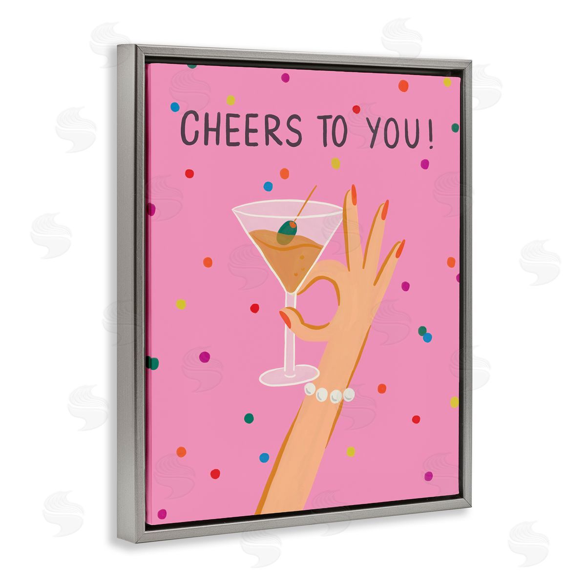 Cheers To You Martini Grey Floating Frame Canvas Wall Art, Home Decor by Deborah Curiel