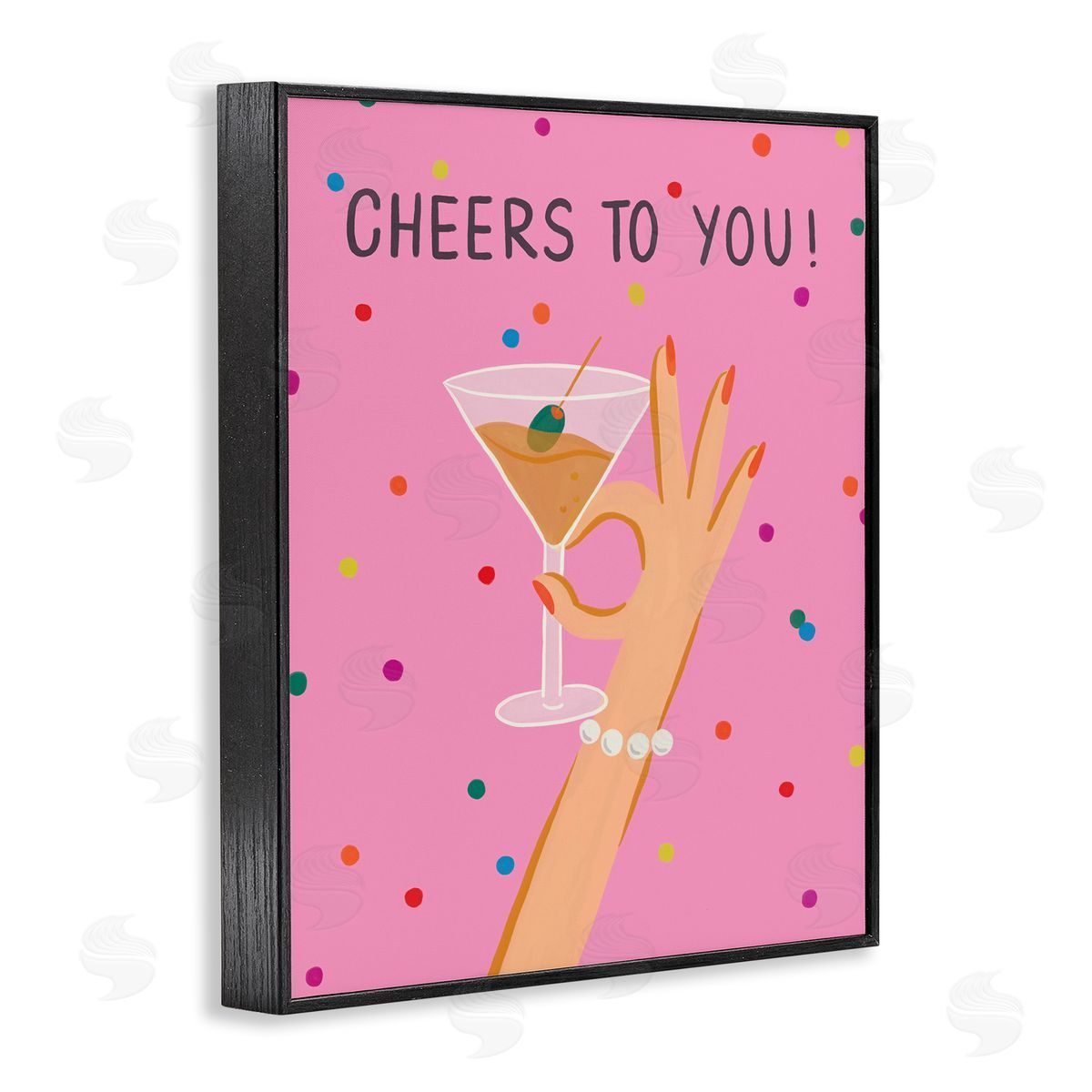 Cheers To You Martini Black Frame Print Wall Art, Home Decor by Deborah Curiel