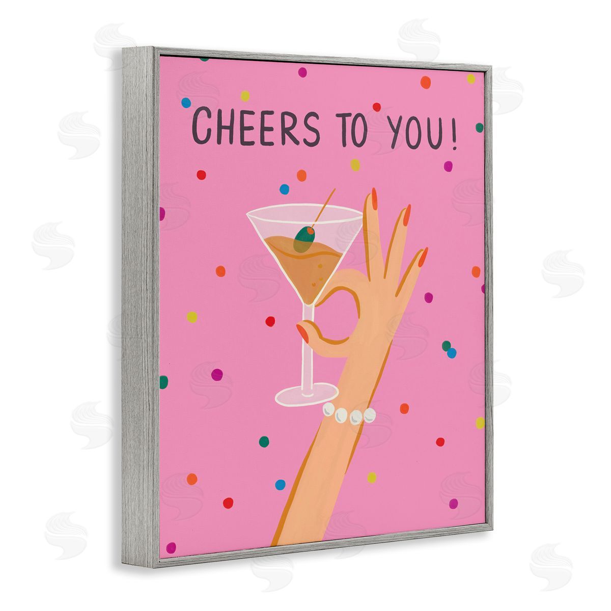 Cheers To You Martini Grey Frame Print Wall Art, Home Decor by Deborah Curiel