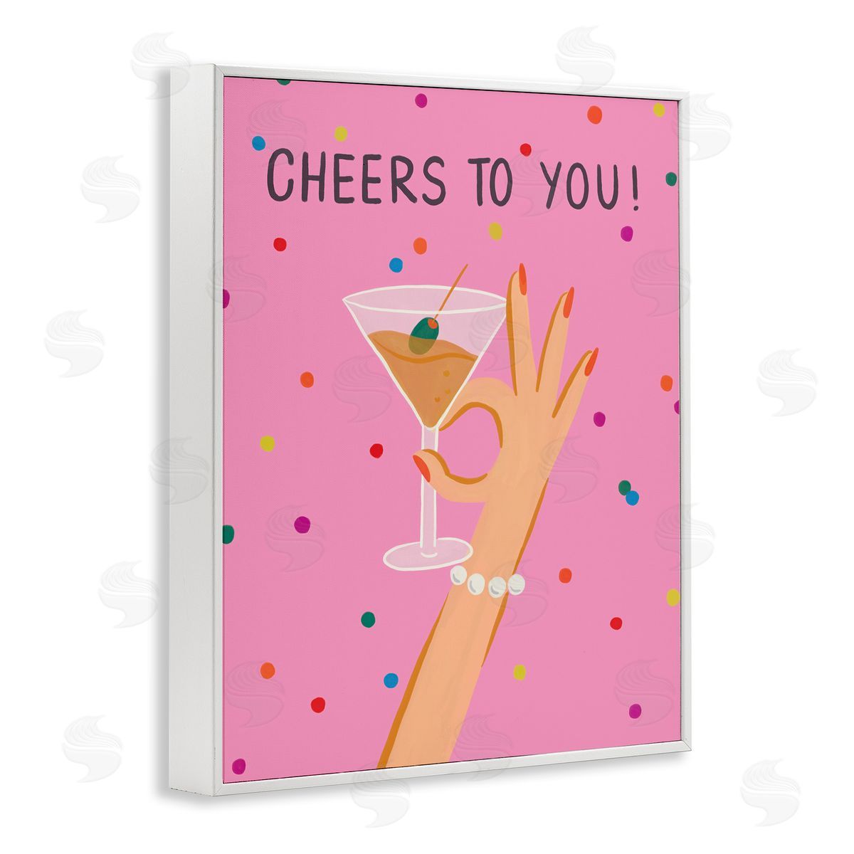 Cheers To You Martini White Frame Print Wall Art, Home Decor by Deborah Curiel