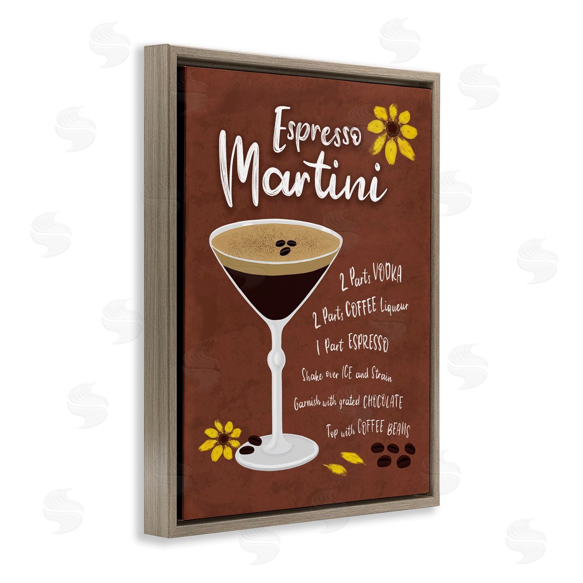 Espresso Martini with Recipe Brown Floating Frame Canvas Wall Art, Home Decor by Deborah Curiel