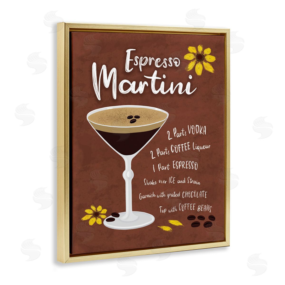 Espresso Martini with Recipe Gold Floating Frame Canvas Wall Art, Home Decor by Deborah Curiel
