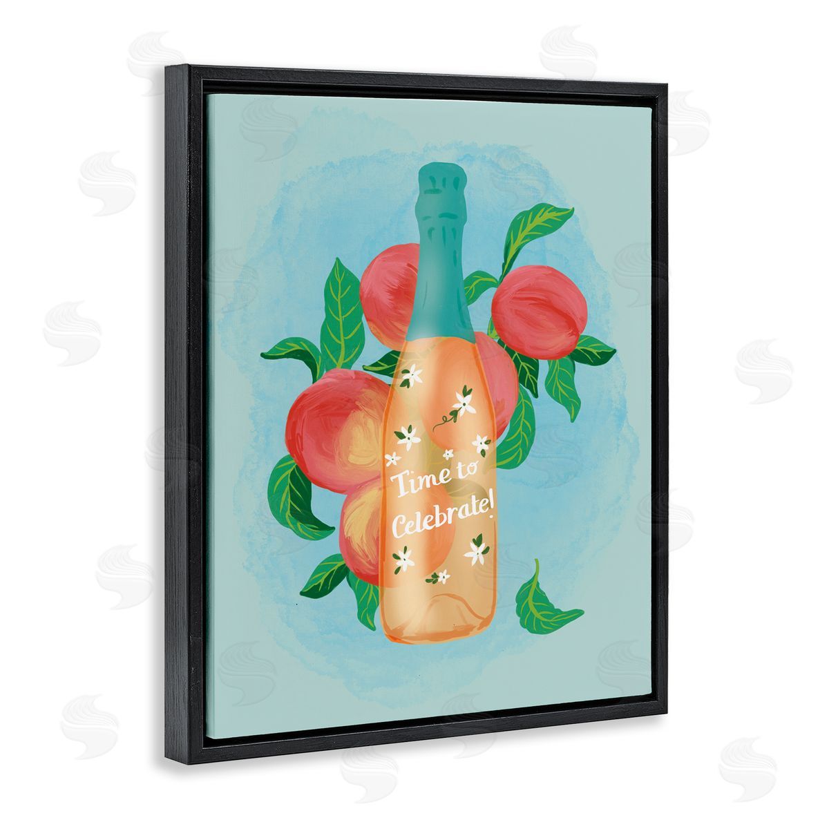 Champagne with Budding Blooms Black Floating Frame Canvas Wall Art, Home Decor by Be Ni La