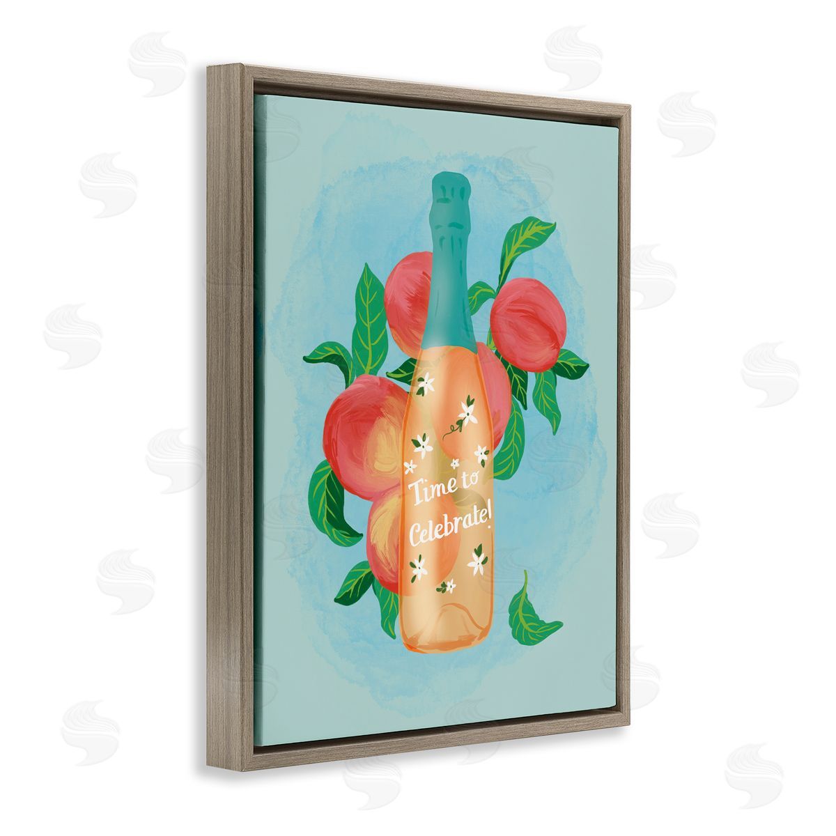 Champagne with Budding Blooms Brown Floating Frame Canvas Wall Art, Home Decor by Be Ni La