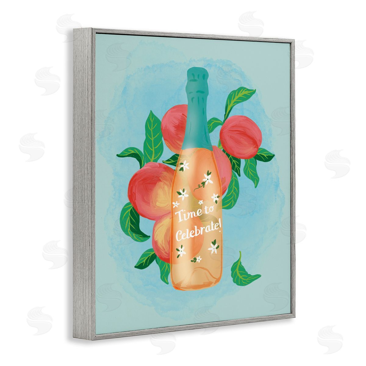 Champagne with Budding Blooms Grey Frame Print Wall Art, Home Decor by Be Ni La
